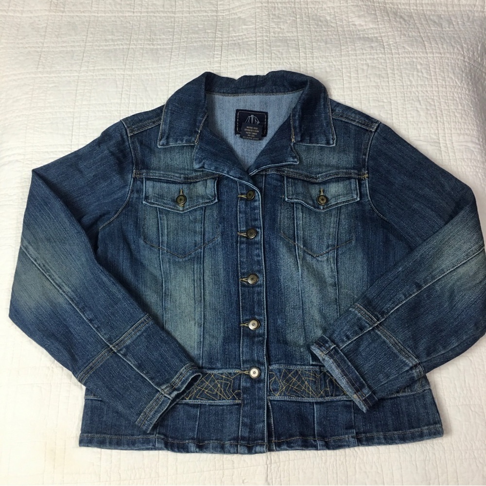 Crest Jeans Y2K Rhinestone Butterfly Denim Jacket Womens XL Fitted
